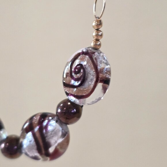 Vintage Murano Peacock Crimson Glass Pearl Amethyst Cat Eye Bead 14k/20 Necklace - Picture 9 of 16